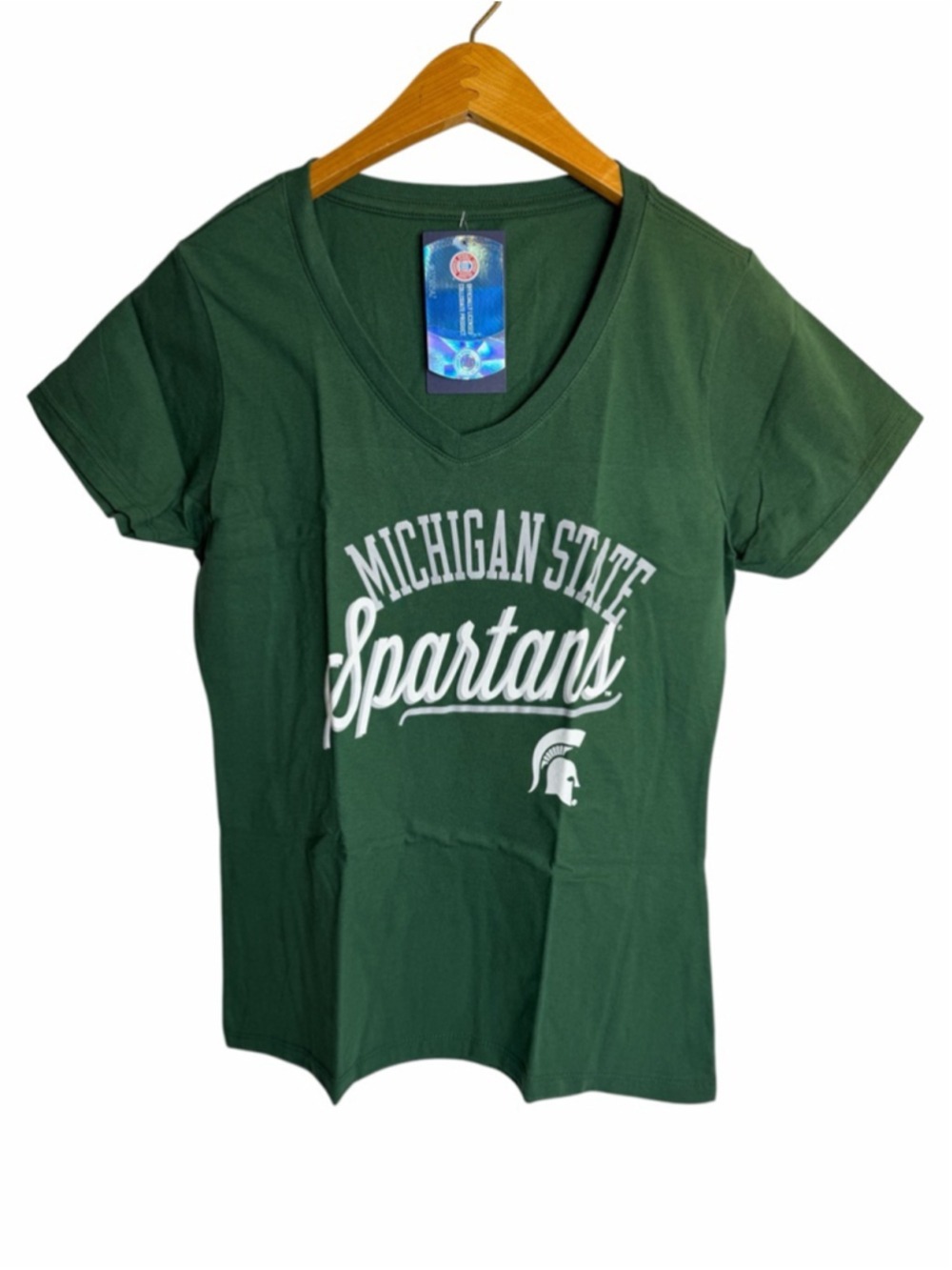 NWT Michigan State Spartans V-Neck T-Shirt Womens Small Green NCAA Fanatics